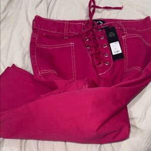 Fashion Nova Fuchsia Lace-Up Pants